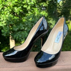 Jimmy Choo Cosmic Platform BLACK Patent Leather Pump Shoes Heels